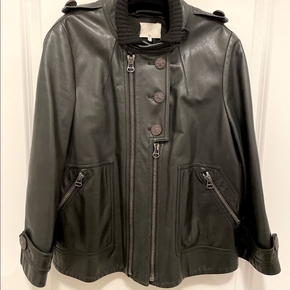 Phillip Lim Black Zip front Leather Jacket Size 8